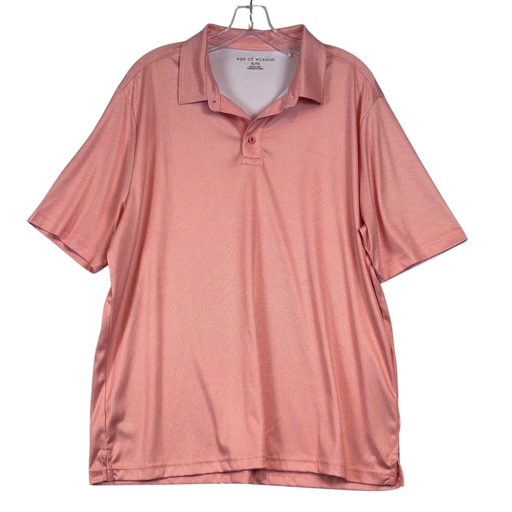 Age of Wisdom Mens XL AOP Peach Geometric Print‎ Short Sleeve Polo Shirt Golf